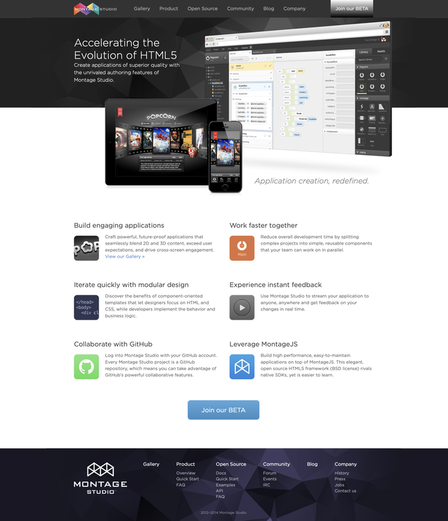 Screenshot: Montage Studio home page