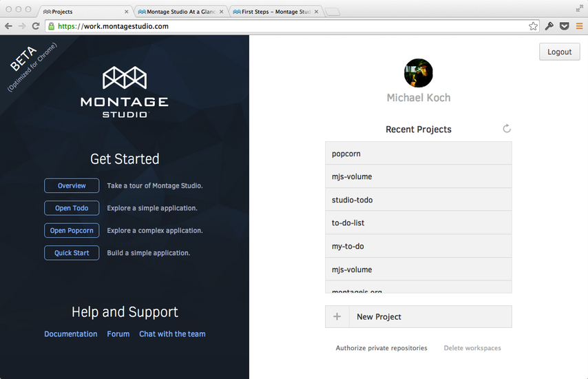 Screenshot: Montage Studio in-browser app